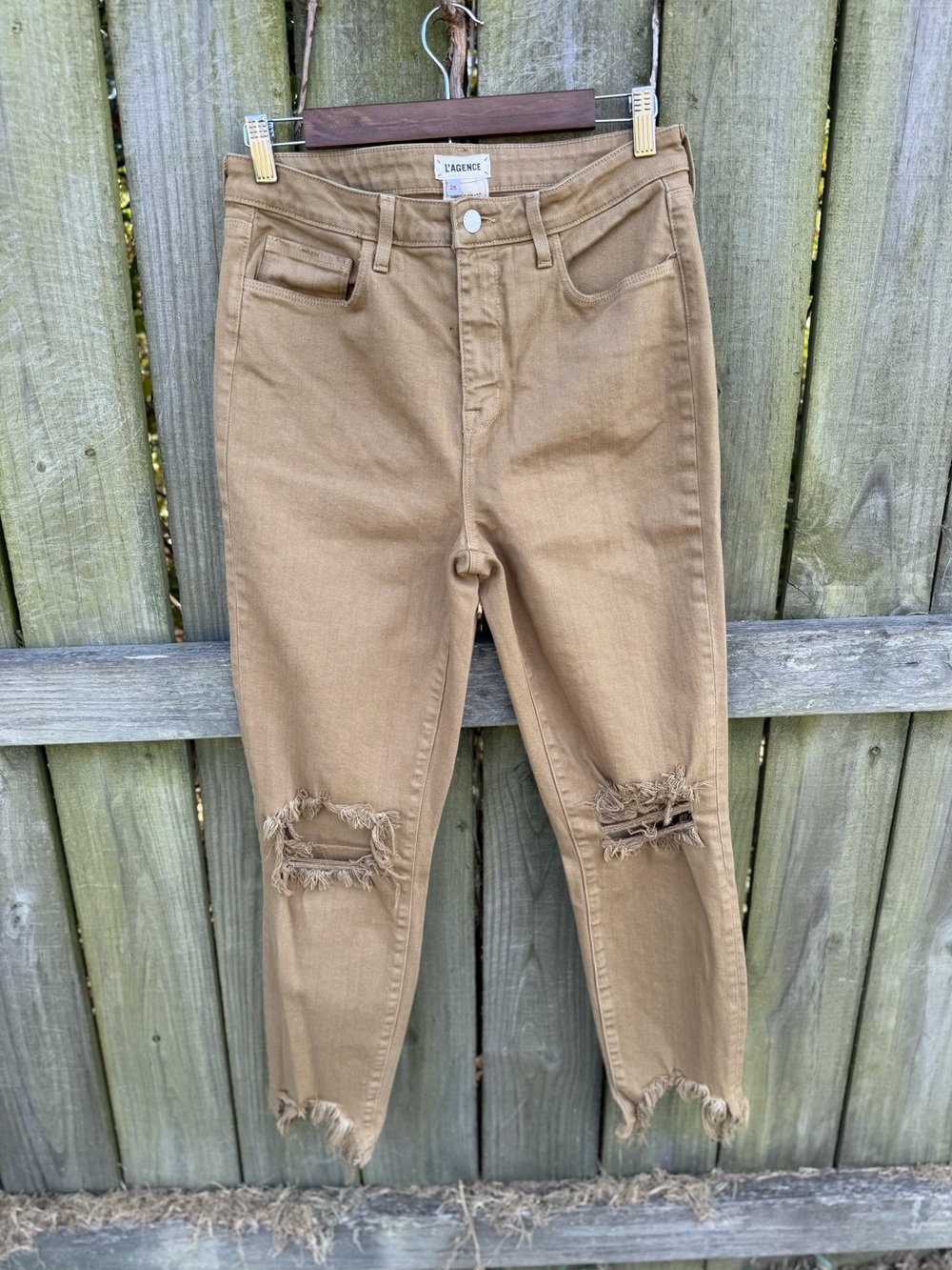 L'AGENCE High-Rise Distressed Jeans — Tan